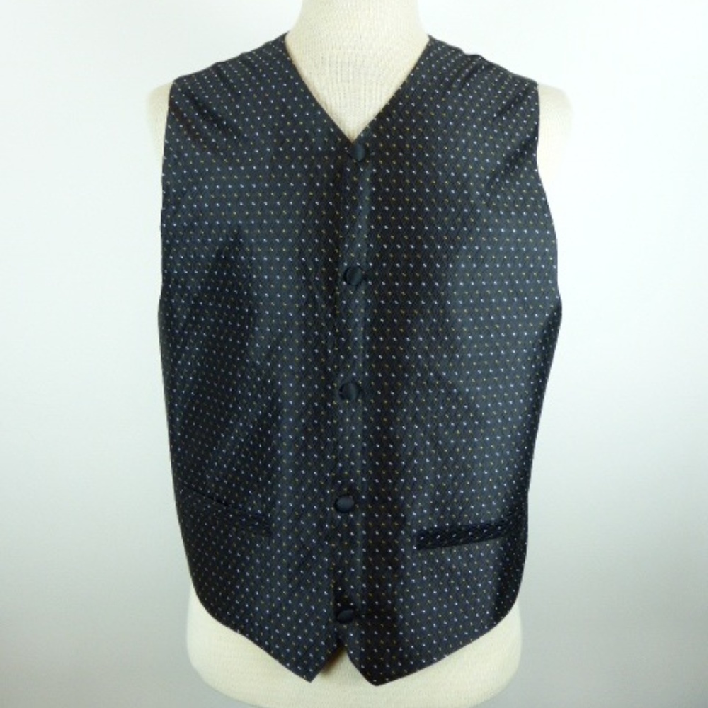NEW JMI BLACK Silk GOLD SILVER BUTTON UP VEST M wedding party dressy